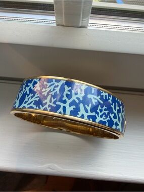 Vineyard Vines Blue Coral Enamel Bangle with Gold Trim